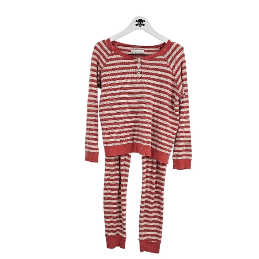 Lake Coral Pajama Sets Red White Knit Striped Henley Button Front Long Sleeve S
